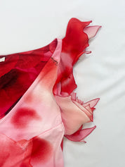 Roberto Cavalli SS 2002 Red Poppy Print Lace-Up Skirt & Ruffle Sleeve Top Set - M/L