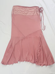 Class Roberto Cavalli 2000s Pink Lace-Up Corset Top & Skirt Set with Tiger Print Trim - L