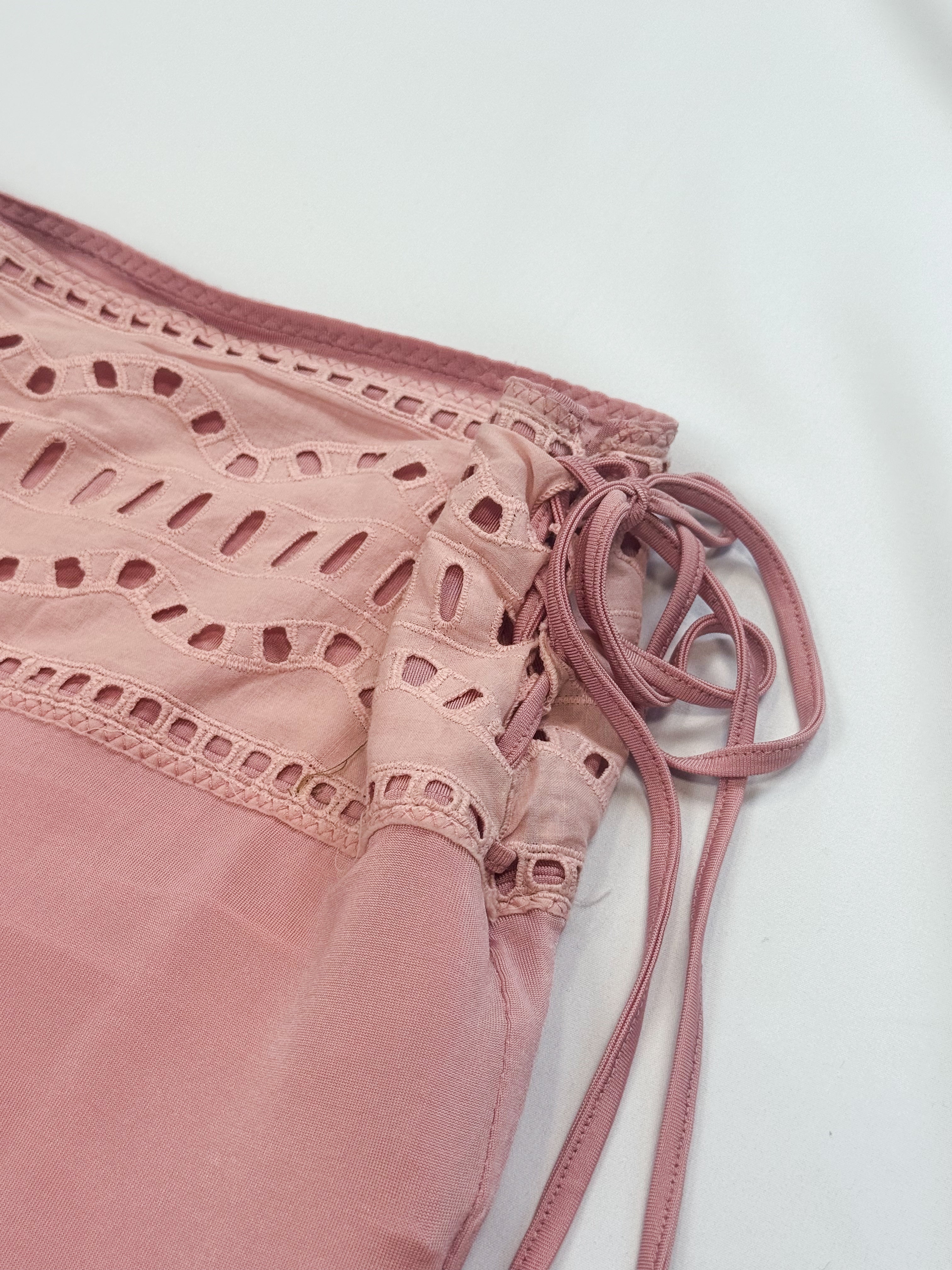 Class Roberto Cavalli 2000s Pink Lace-Up Corset Top & Skirt Set with Tiger Print Trim - L