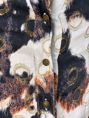Roberto Cavalli 2000s Cow Print Silk Shirt Dress with Gold Ring Accents - M