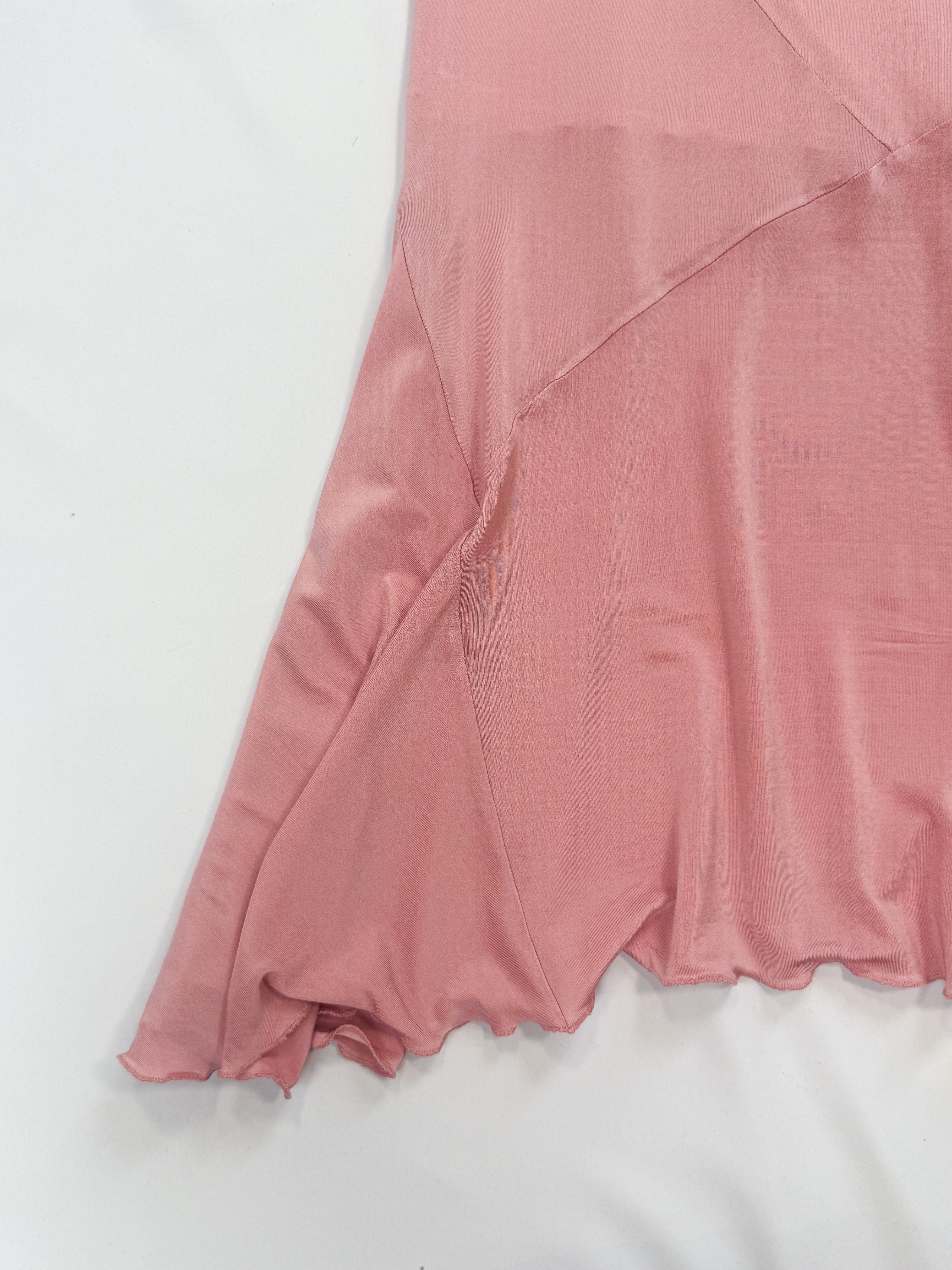 Class Roberto Cavalli 2000s Pink Lace-Up Corset Top & Skirt Set with Tiger Print Trim - L