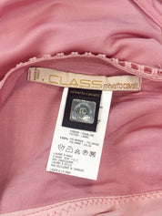 Class Roberto Cavalli 2000s Pink Lace-Up Corset Top & Skirt Set with Tiger Print Trim - L