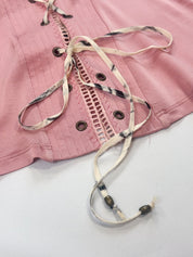 Class Roberto Cavalli 2000s Pink Lace-Up Corset Top & Skirt Set with Tiger Print Trim - L