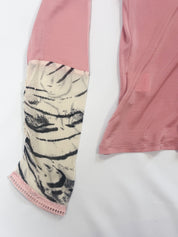 Class Roberto Cavalli 2000s Pink Lace-Up Corset Top & Skirt Set with Tiger Print Trim - L