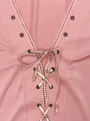 Class Roberto Cavalli 2000s Pink Lace-Up Corset Top & Skirt Set with Tiger Print Trim - L