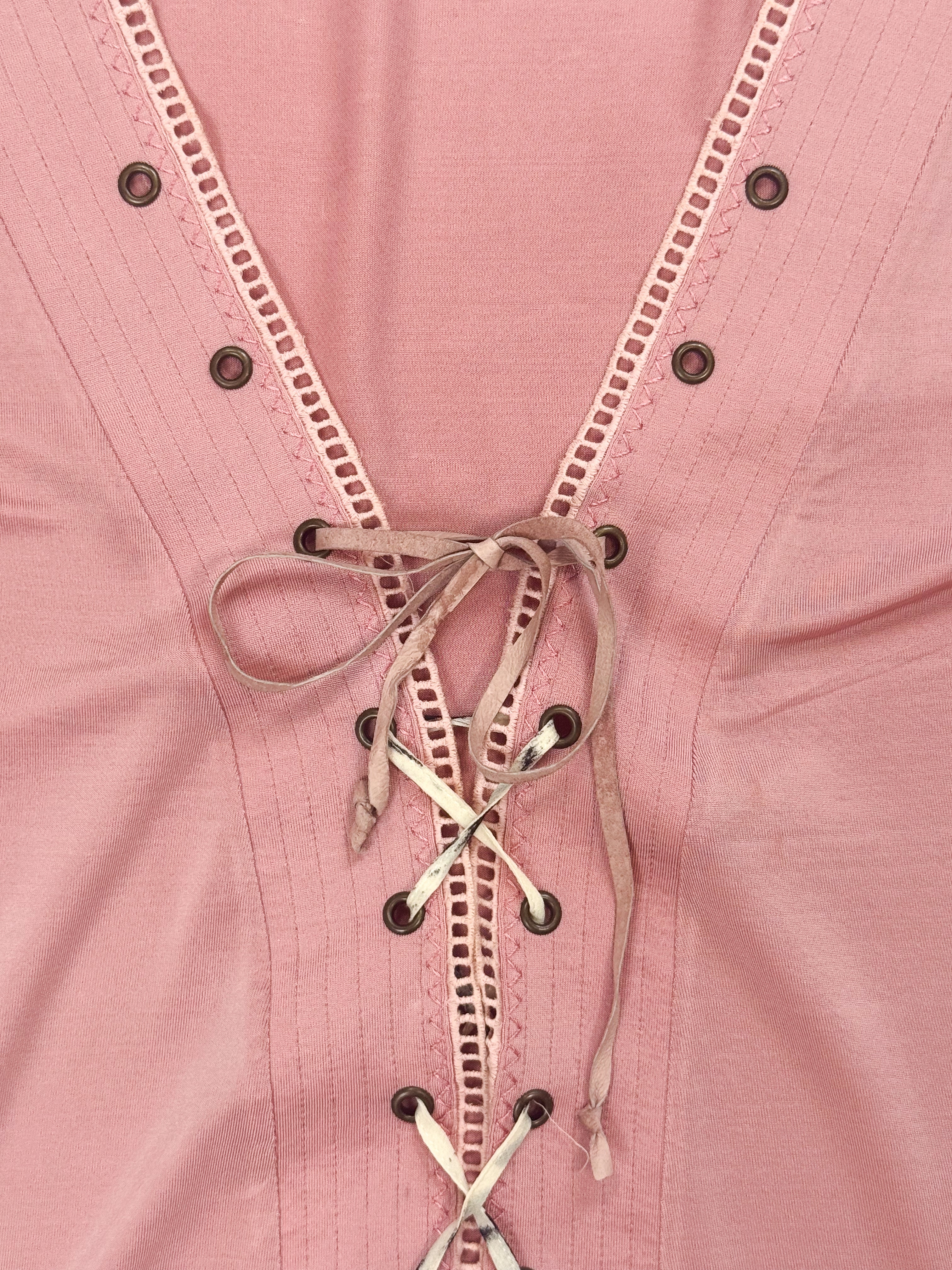 Class Roberto Cavalli 2000s Pink Lace-Up Corset Top & Skirt Set with Tiger Print Trim - L