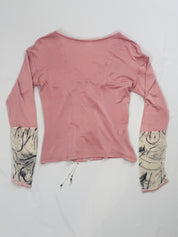 Class Roberto Cavalli 2000s Pink Lace-Up Corset Top & Skirt Set with Tiger Print Trim - L