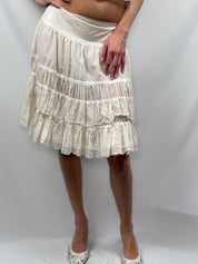 Blumarine White Cotton Tiered Ruffle Skirt - M