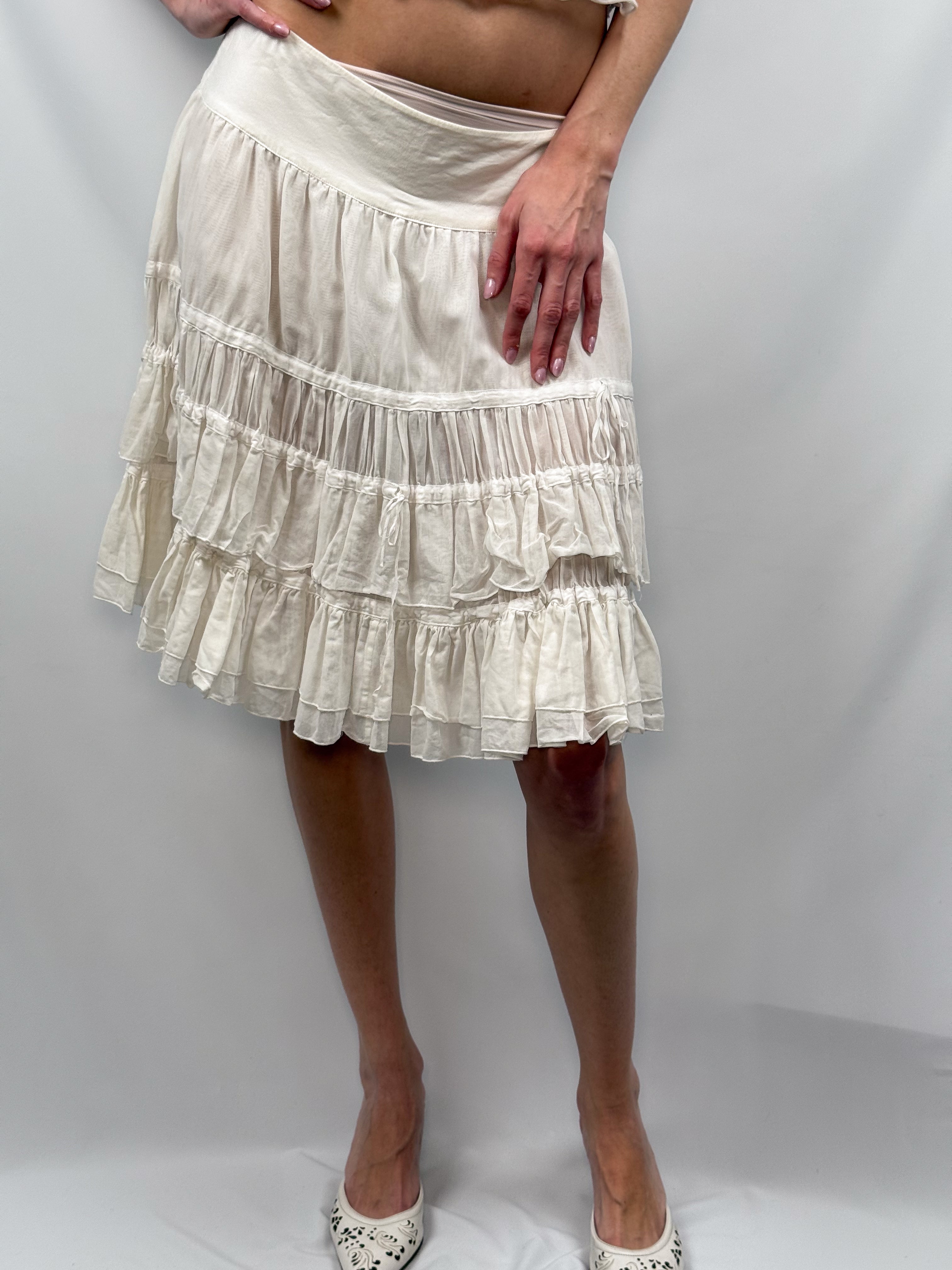Blumarine White Cotton Tiered Ruffle Skirt - M