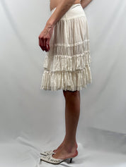 Blumarine White Cotton Tiered Ruffle Skirt - M