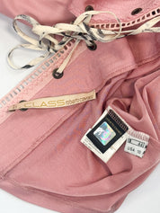Class Roberto Cavalli 2000s Pink Lace-Up Corset Top & Skirt Set with Tiger Print Trim - L