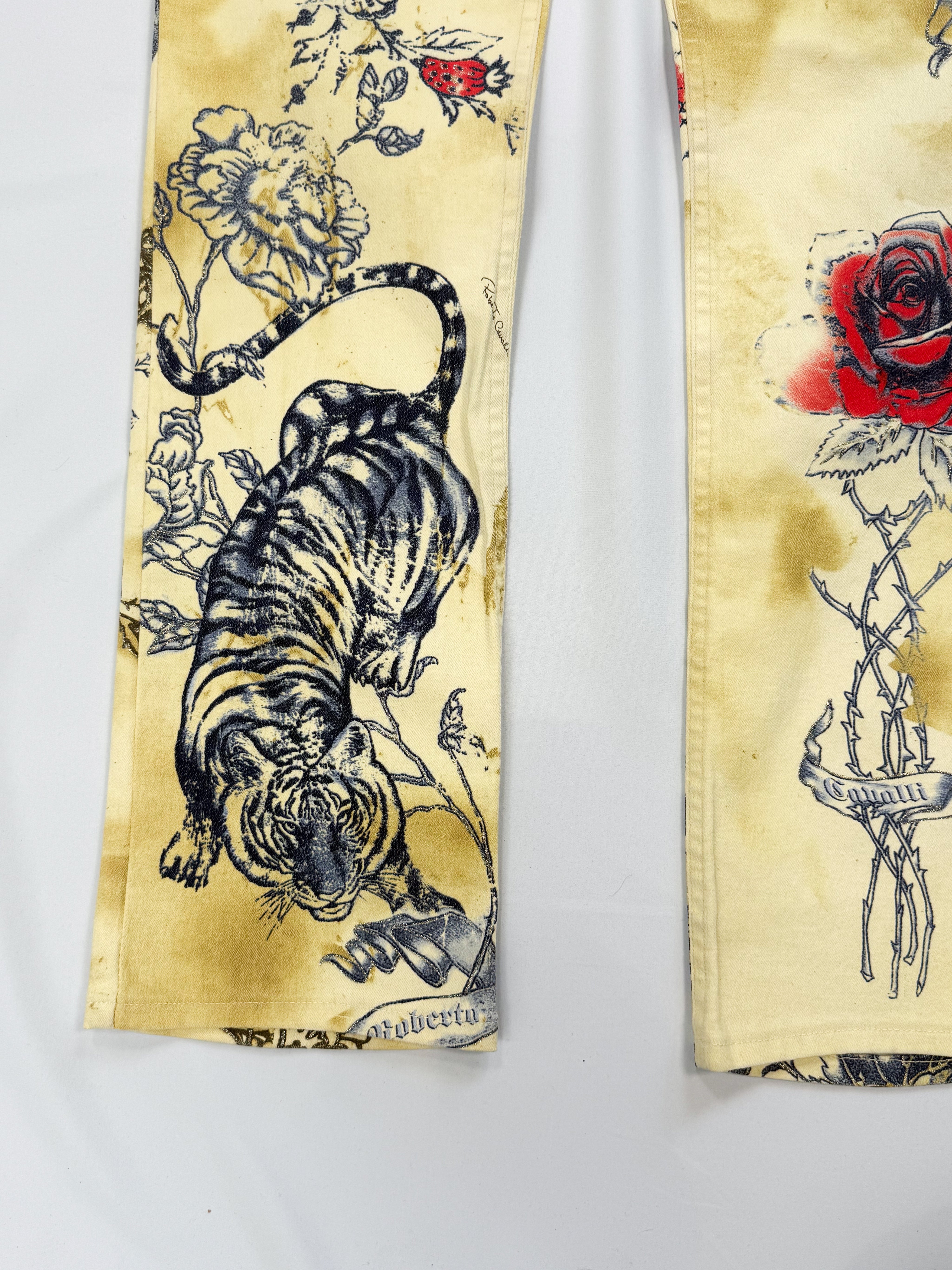 Roberto Cavalli SS2003 Tiger & Amour Tattoo Print Jeans  - W26
