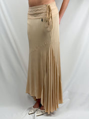Class Roberto Cavalli 2000s Sand Cutwork Waistband Bias-Cut Maxi Skirt - M/L