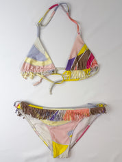 Emilio Pucci 2000s Psychedelic Print Fringe Triangle Bikini Set - XS