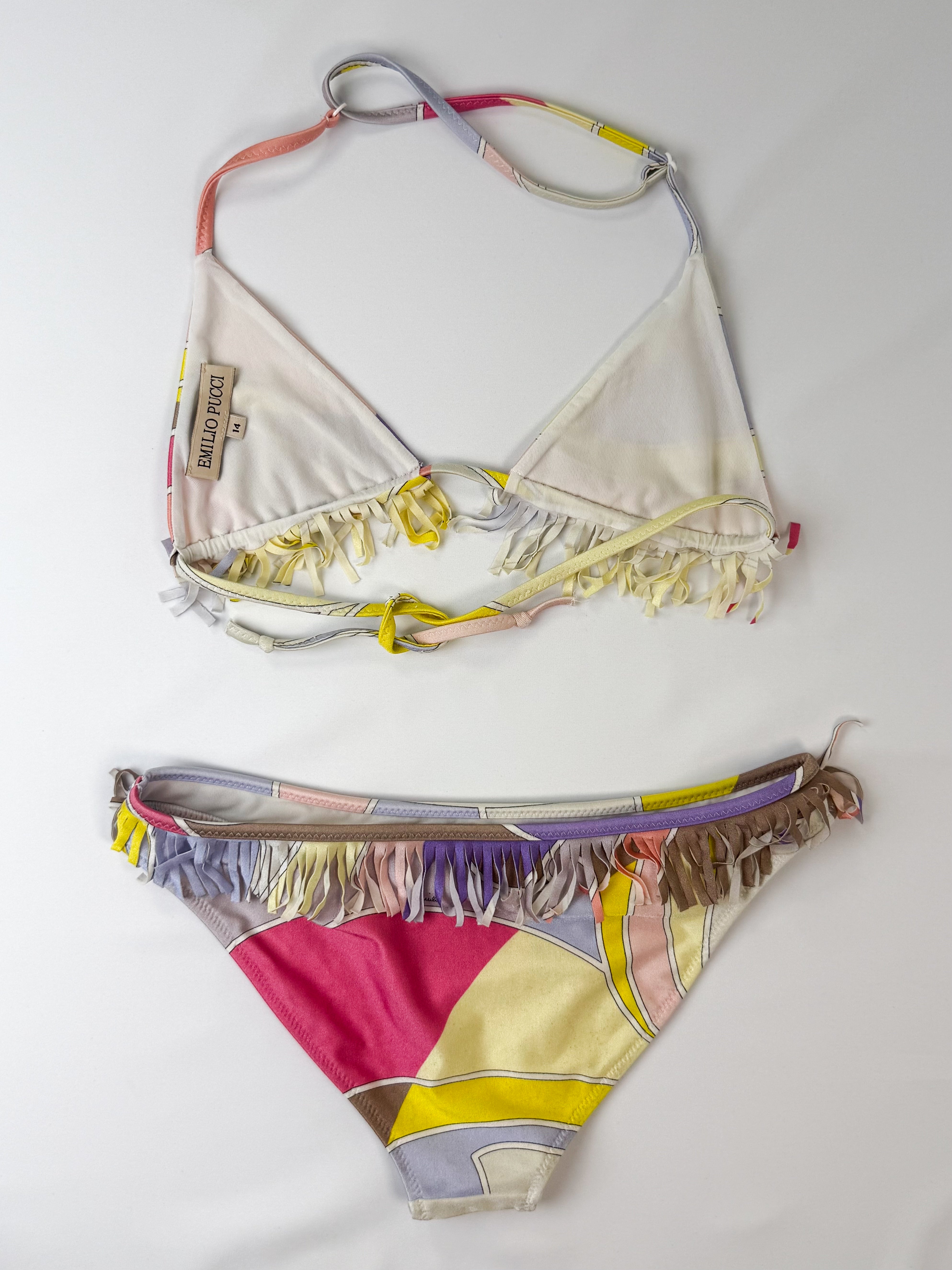 Emilio Pucci 2000s Psychedelic Print Fringe Triangle Bikini Set - XS