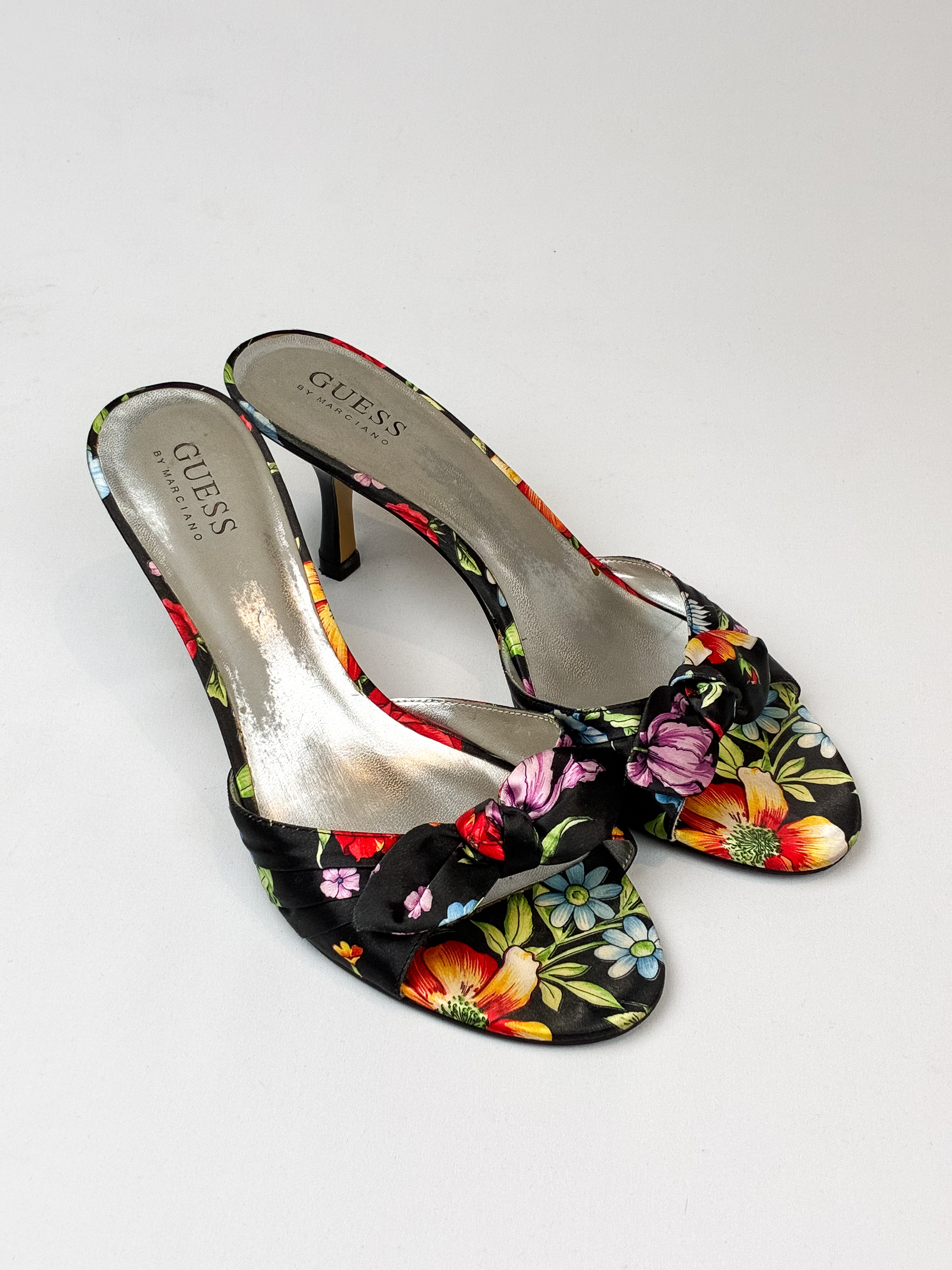 Guess by Marciano 2000s Black Floral Satin Bow Mules - EU 39