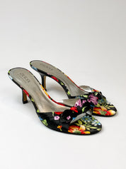 Guess by Marciano 2000s Black Floral Satin Bow Mules - EU 39
