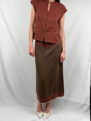 Weekend Max Mara 2000s Rust Embroidered Top and Brown Linen Maxi Skirt Set - M