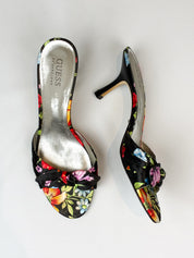 Guess by Marciano 2000s Black Floral Satin Bow Mules - EU 39
