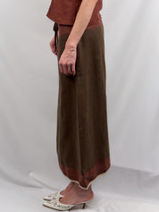 Weekend Max Mara 2000s Rust Embroidered Top and Brown Linen Maxi Skirt Set - M