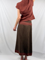 Weekend Max Mara 2000s Rust Embroidered Top and Brown Linen Maxi Skirt Set - M