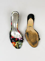 Guess by Marciano 2000s Black Floral Satin Bow Mules - EU 39