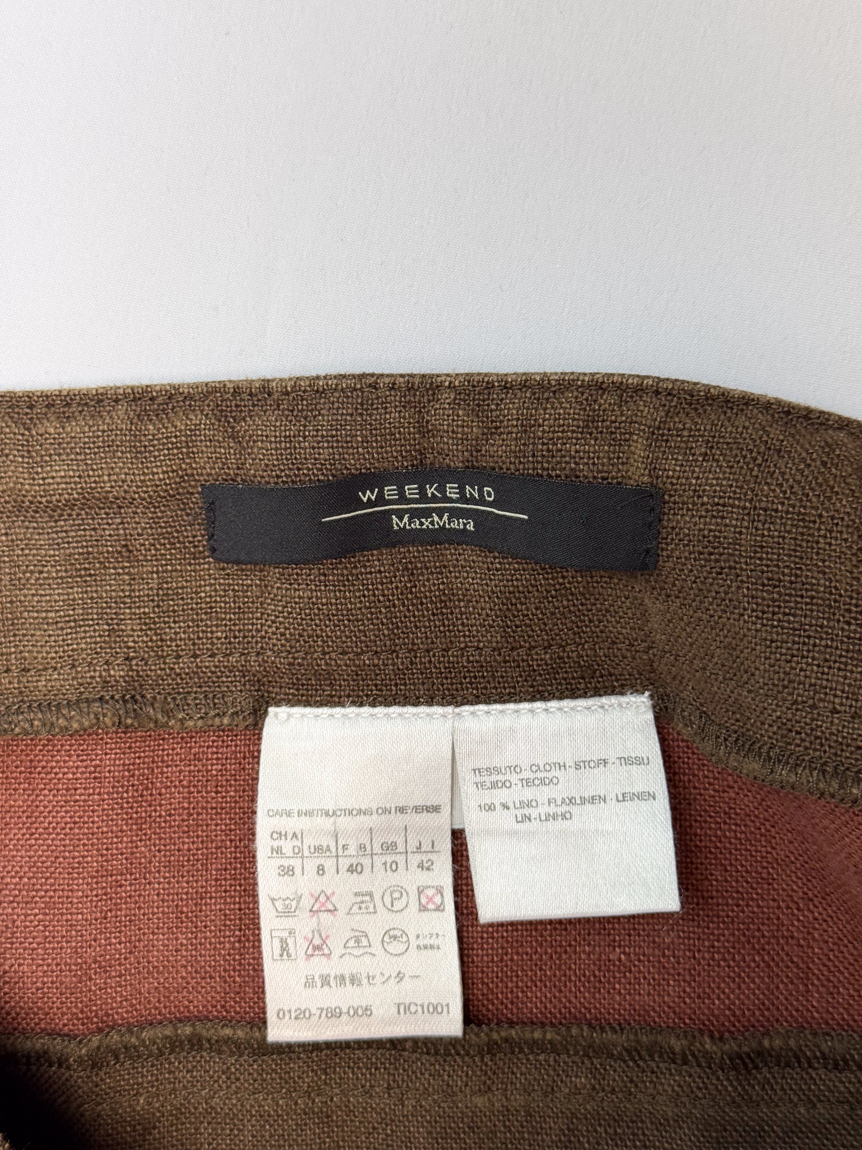 Weekend Max Mara 2000s Rust Embroidered Top and Brown Linen Maxi Skirt Set - M