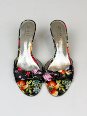 Guess by Marciano 2000s Black Floral Satin Bow Mules - EU 39