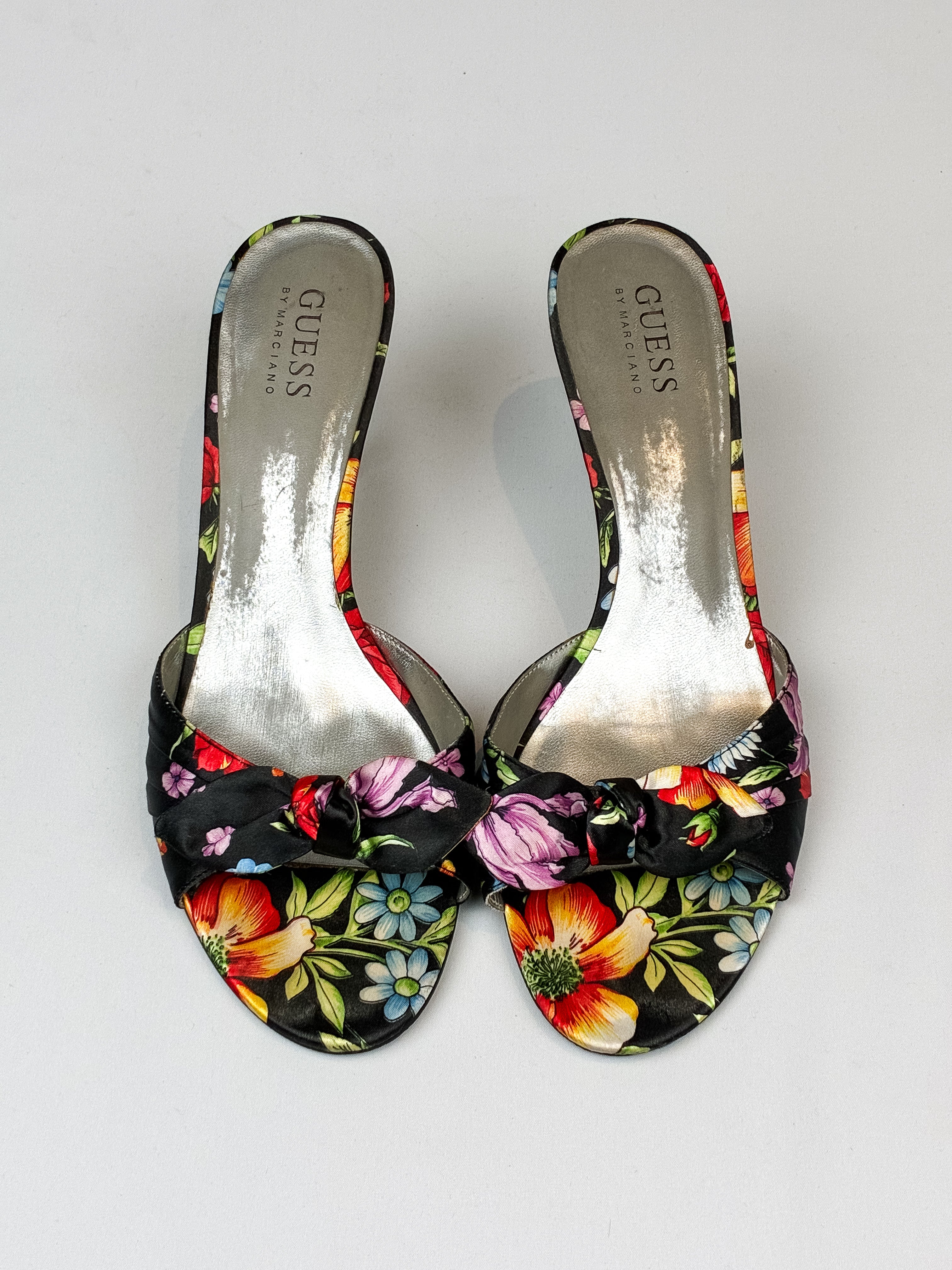 Guess by Marciano 2000s Black Floral Satin Bow Mules - EU 39