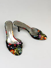 Guess by Marciano 2000s Black Floral Satin Bow Mules - EU 39