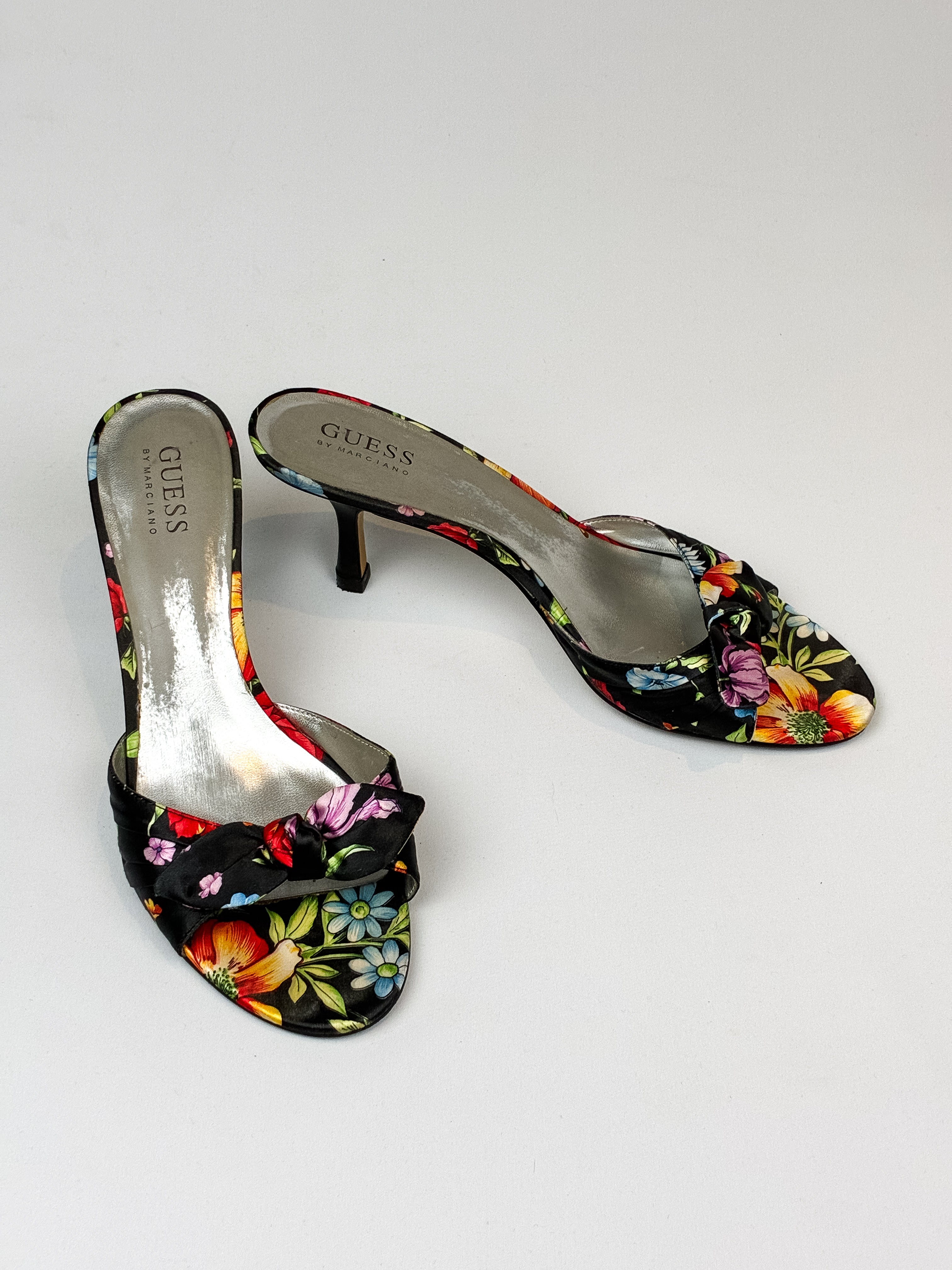Guess by Marciano 2000s Black Floral Satin Bow Mules - EU 39