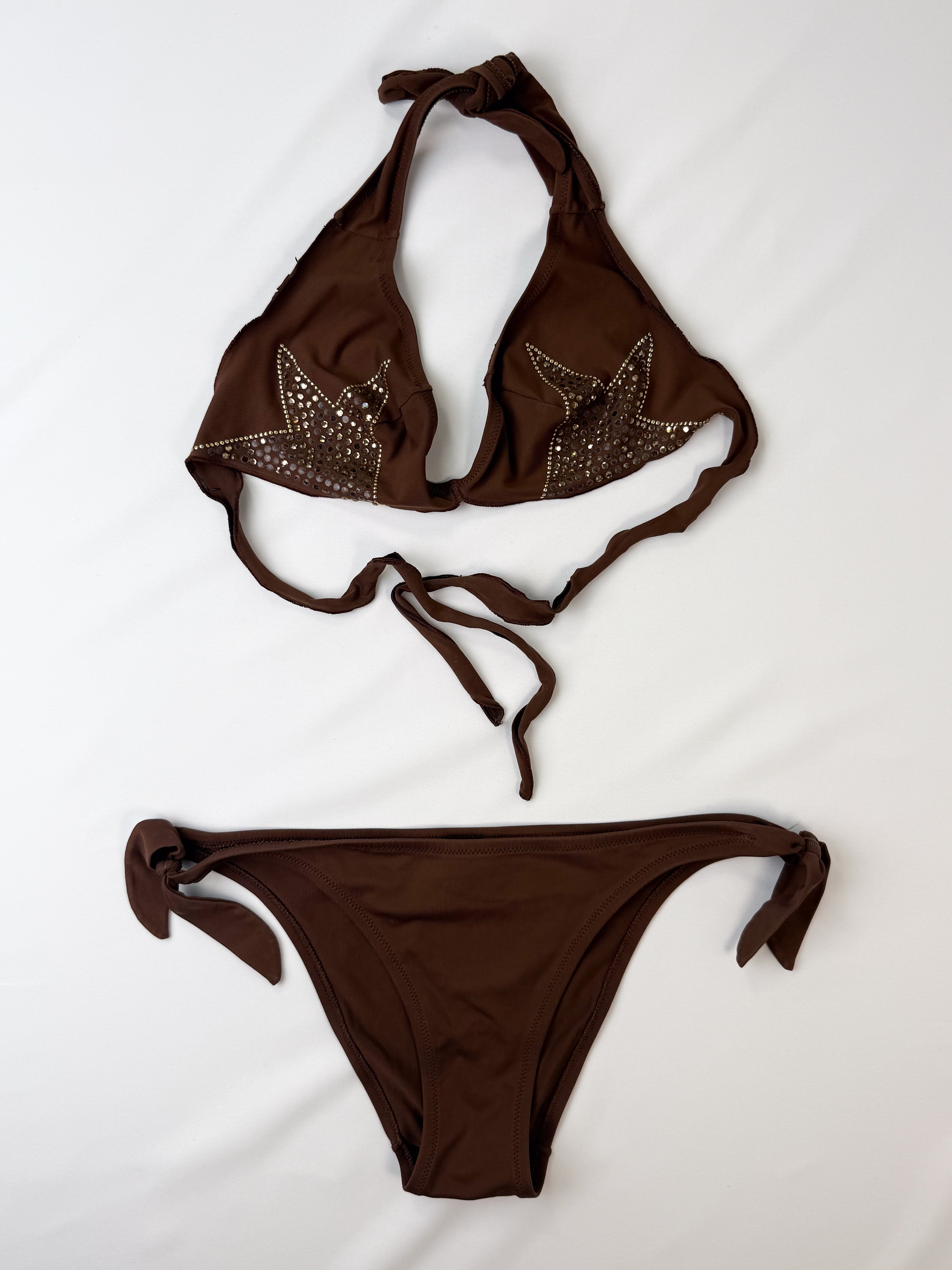 Pin-Up Stars 2000s Brown Rhinestone Starfish Bikini - S/M