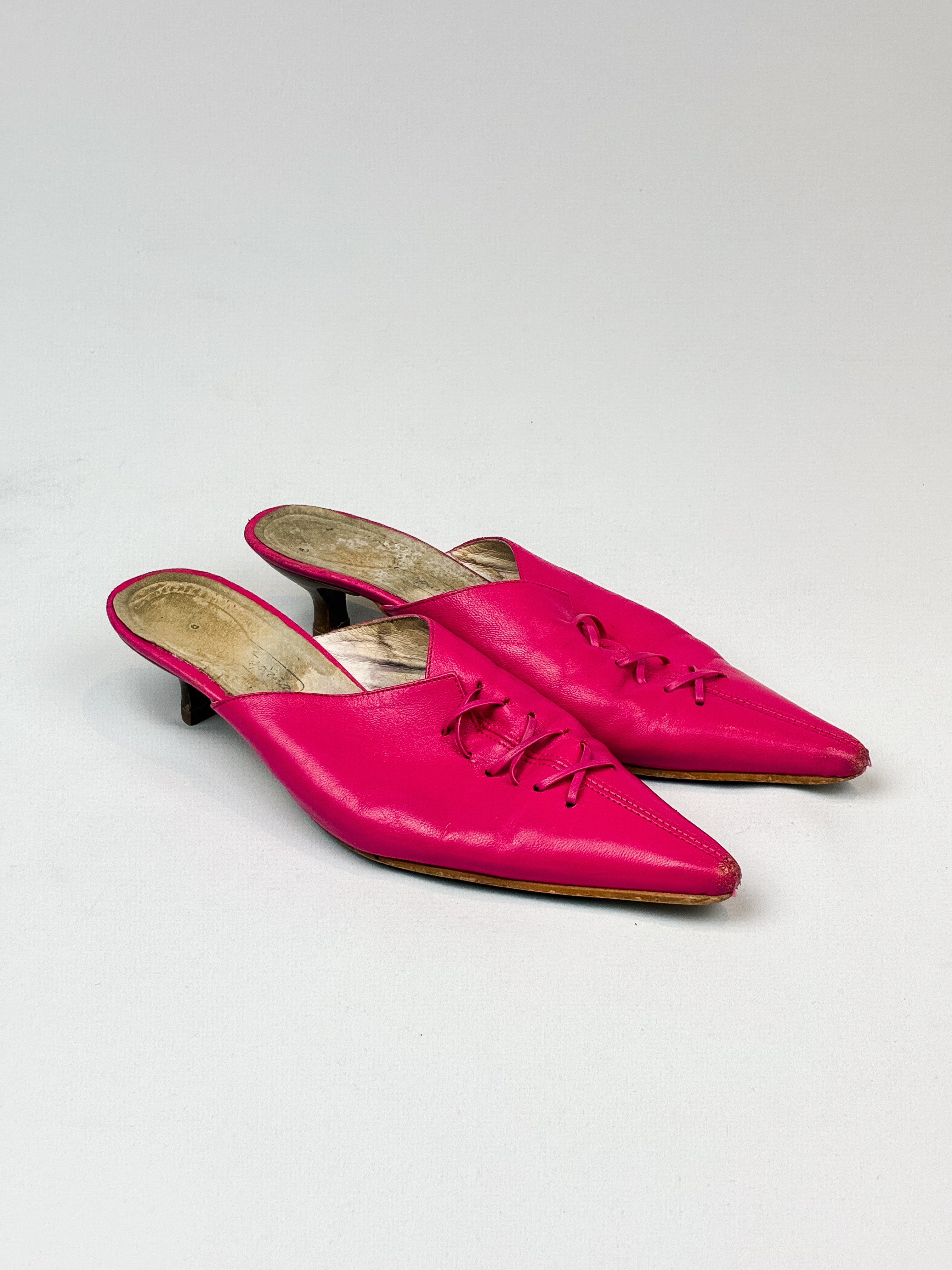 2000s Hot Pink Lace-Up Leather Mules - US 7
