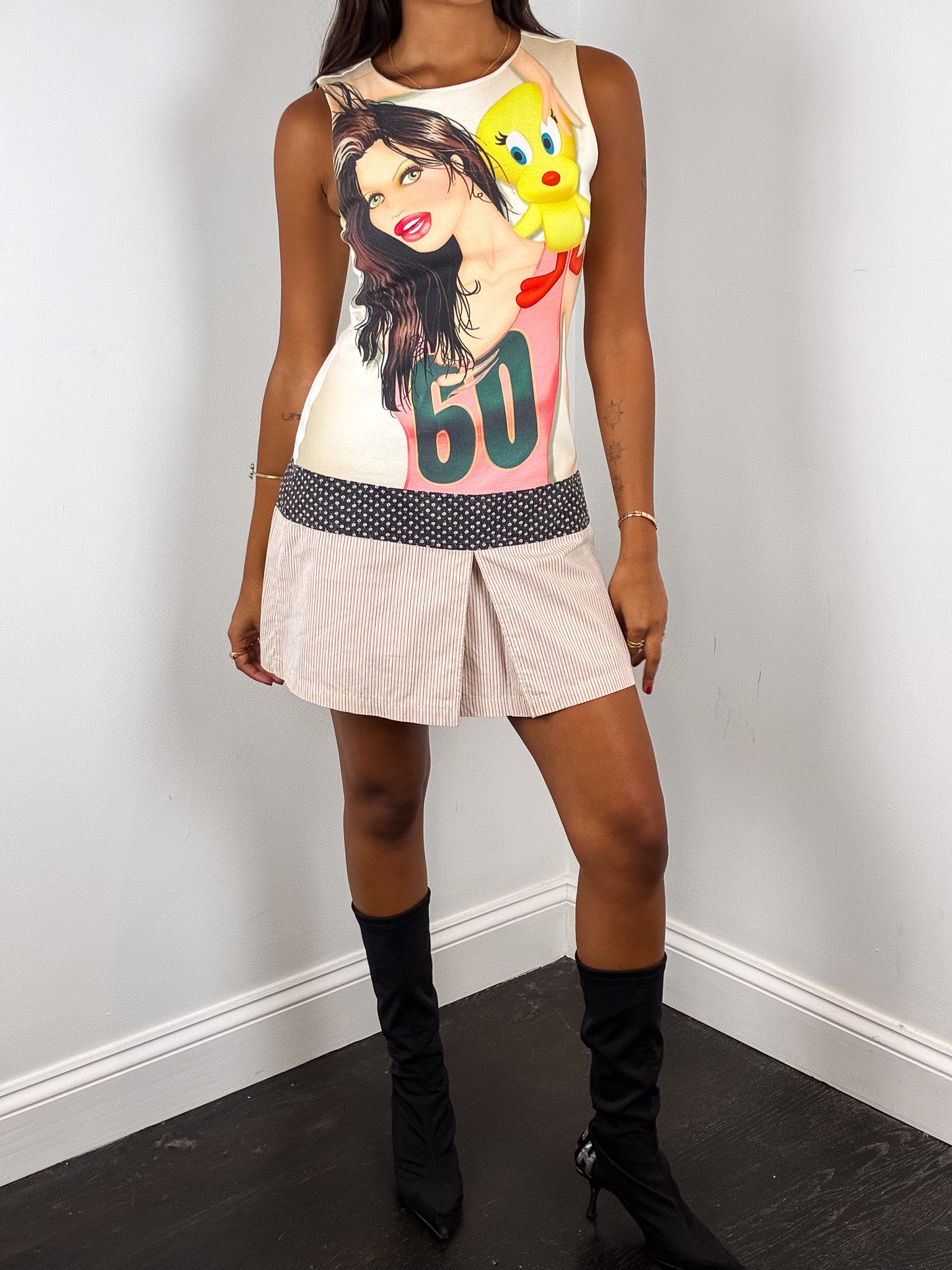 Custo Barcelona 2000s Airbrushed Cartoon Drop Waist Mini Dress - S