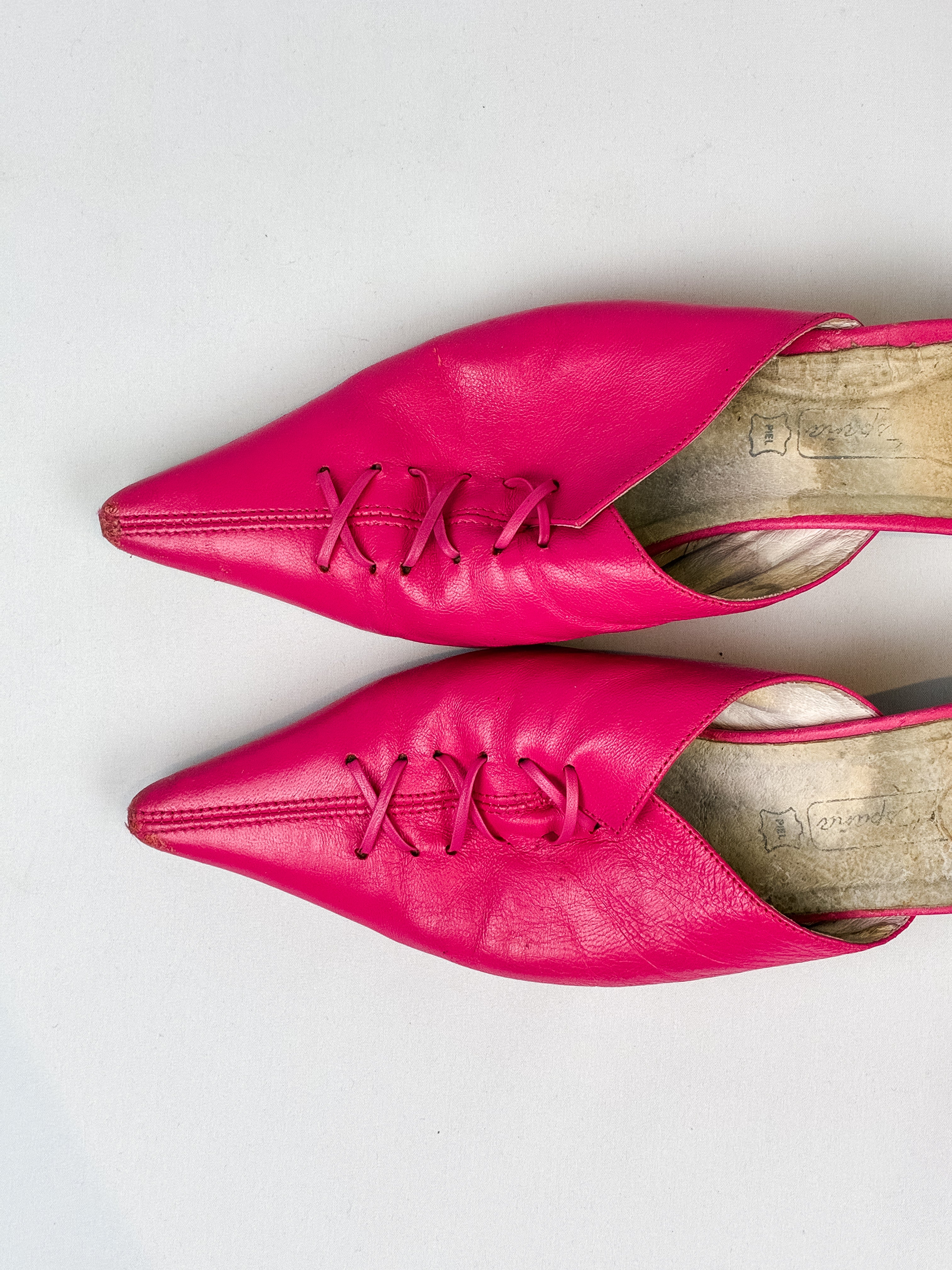 2000s Hot Pink Lace-Up Leather Mules - US 7