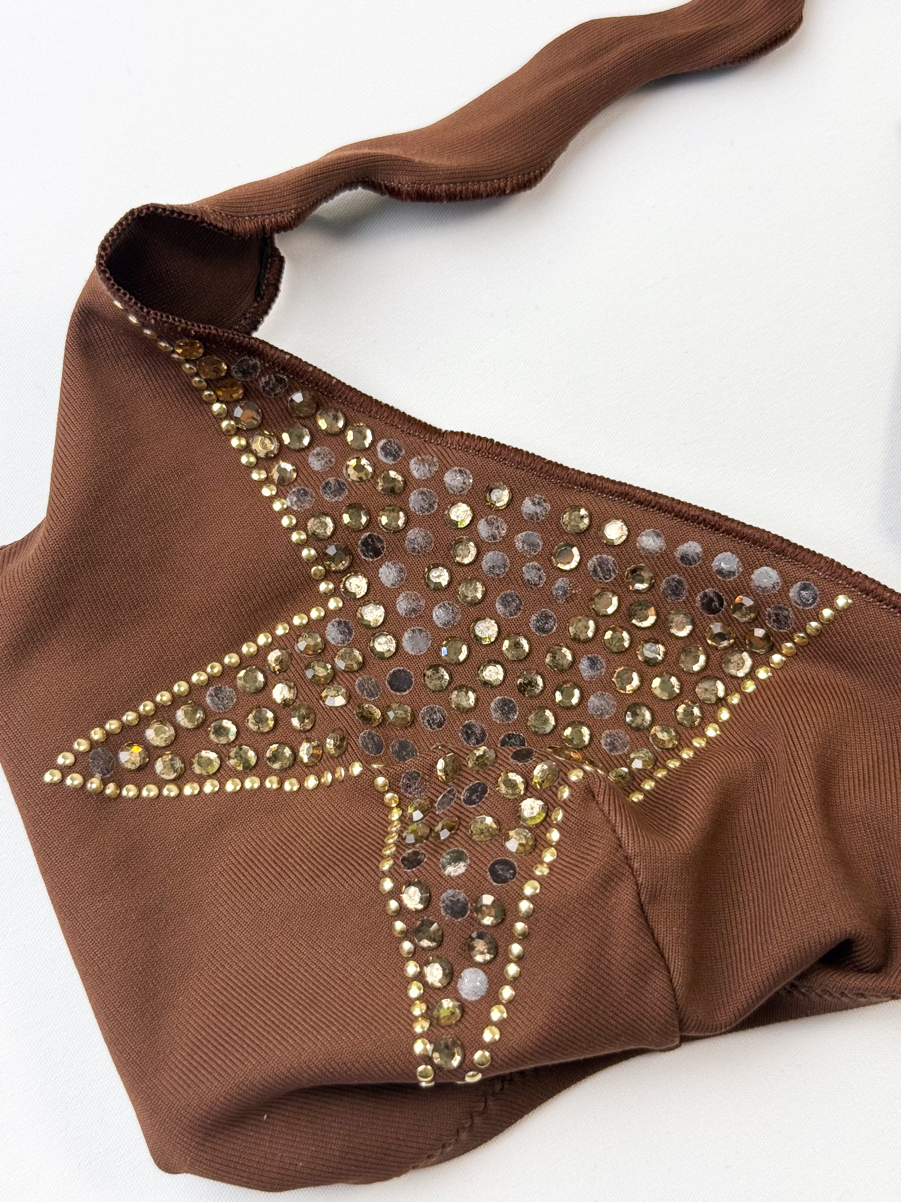 Pin-Up Stars 2000s Brown Rhinestone Starfish Bikini - S/M