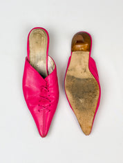2000s Hot Pink Lace-Up Leather Mules - US 7