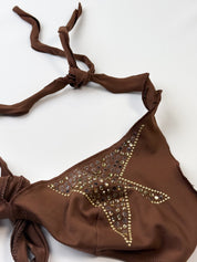 Pin-Up Stars 2000s Brown Rhinestone Starfish Bikini - S/M