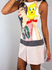Custo Barcelona 2000s Airbrushed Cartoon Drop Waist Mini Dress - S