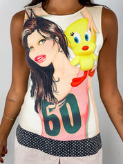 Custo Barcelona 2000s Airbrushed Cartoon Drop Waist Mini Dress - S