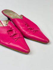 2000s Hot Pink Lace-Up Leather Mules - US 7