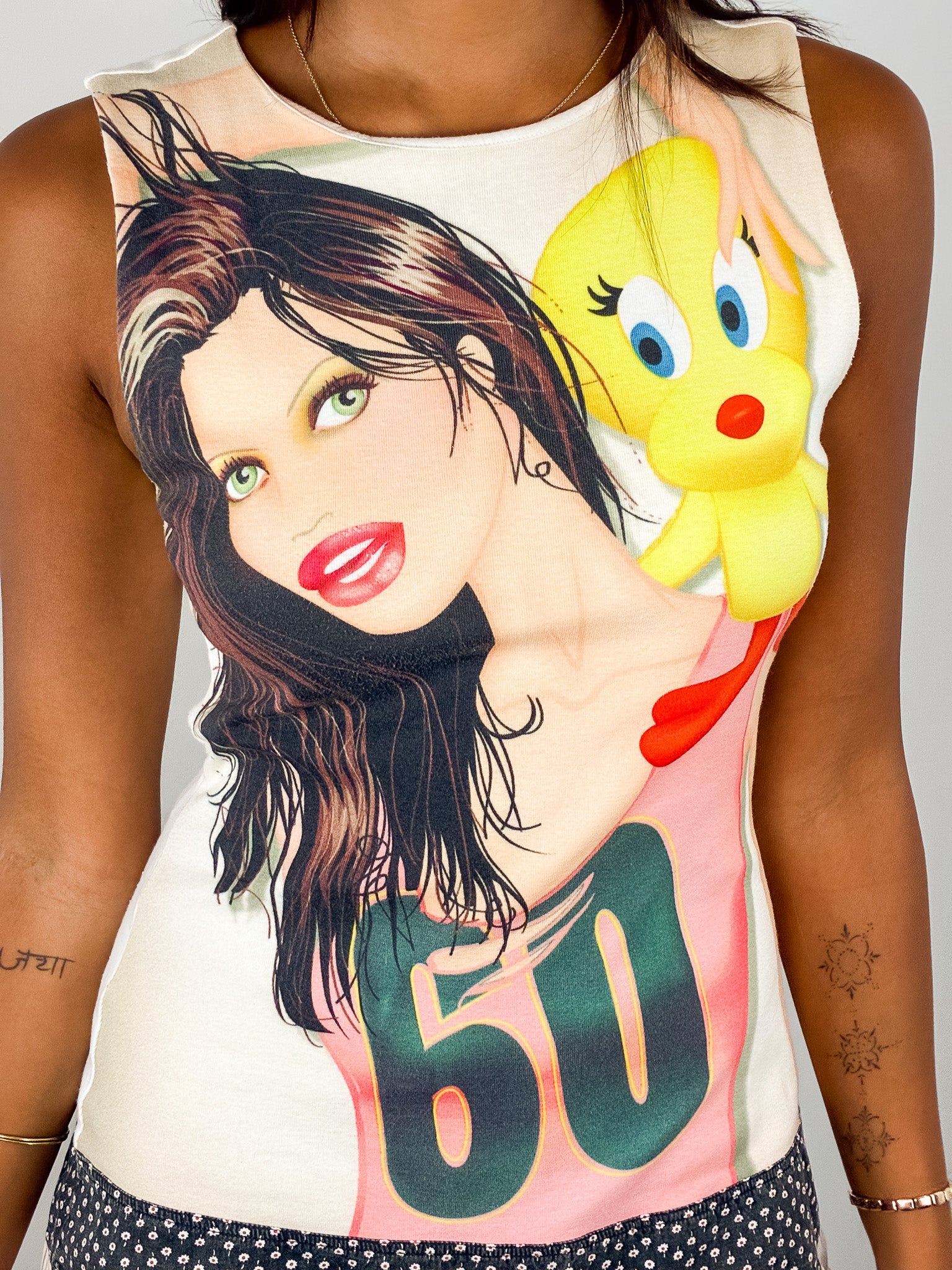 Custo Barcelona 2000s Airbrushed Cartoon Drop Waist Mini Dress - S