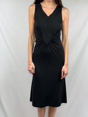 Moschino Jeans 2000s Black Rhinestone Heart Ruched Midi Dress - S/M
