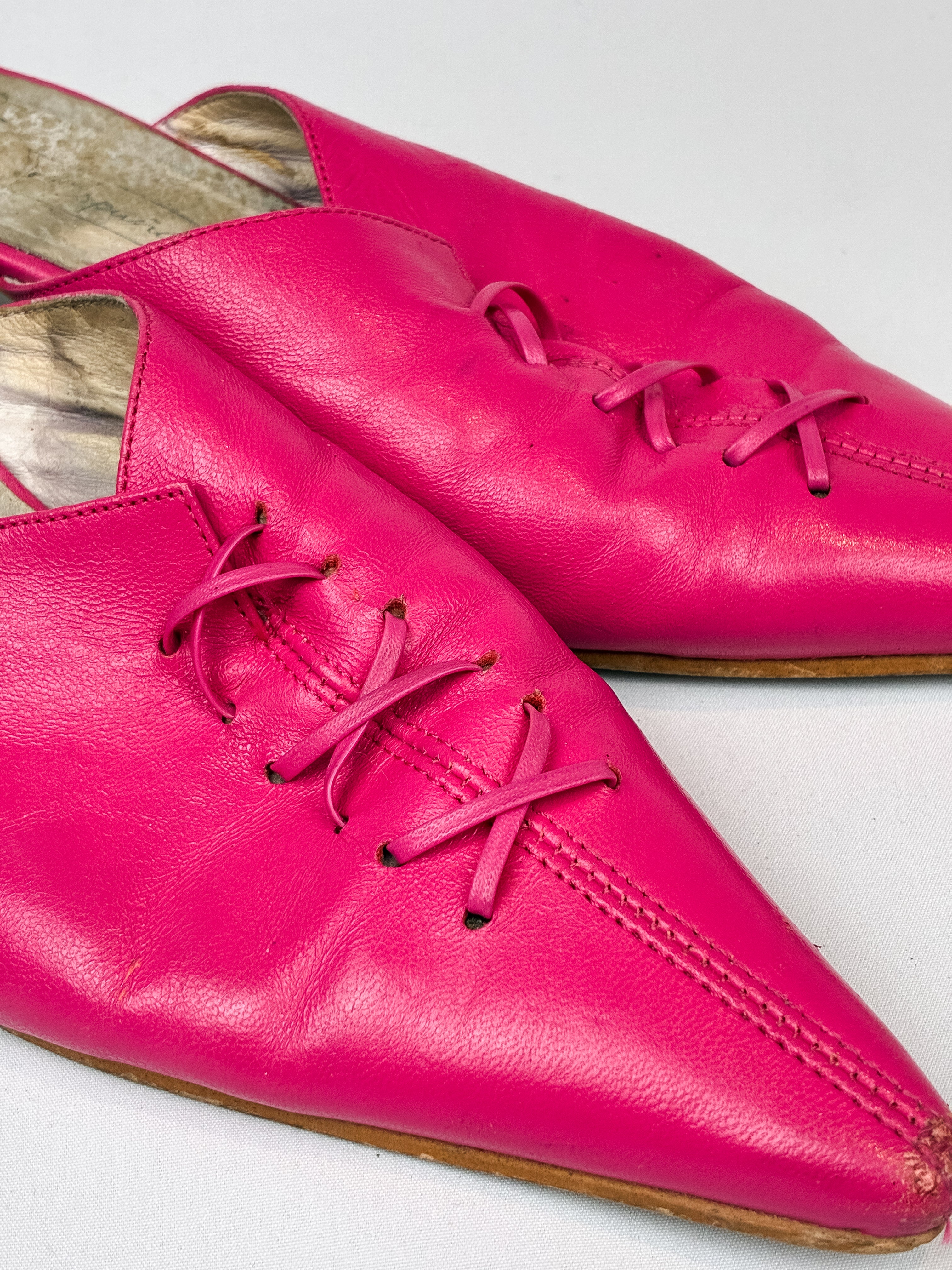 2000s Hot Pink Lace-Up Leather Mules - US 7