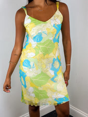 2000s Green Floral Silk Maxi Dress - S