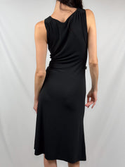 Moschino Jeans 2000s Black Rhinestone Heart Ruched Midi Dress - S/M