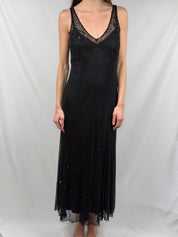 Luisa Spagnoli 2000s Black Beaded Sequin Lace Gown - M/L