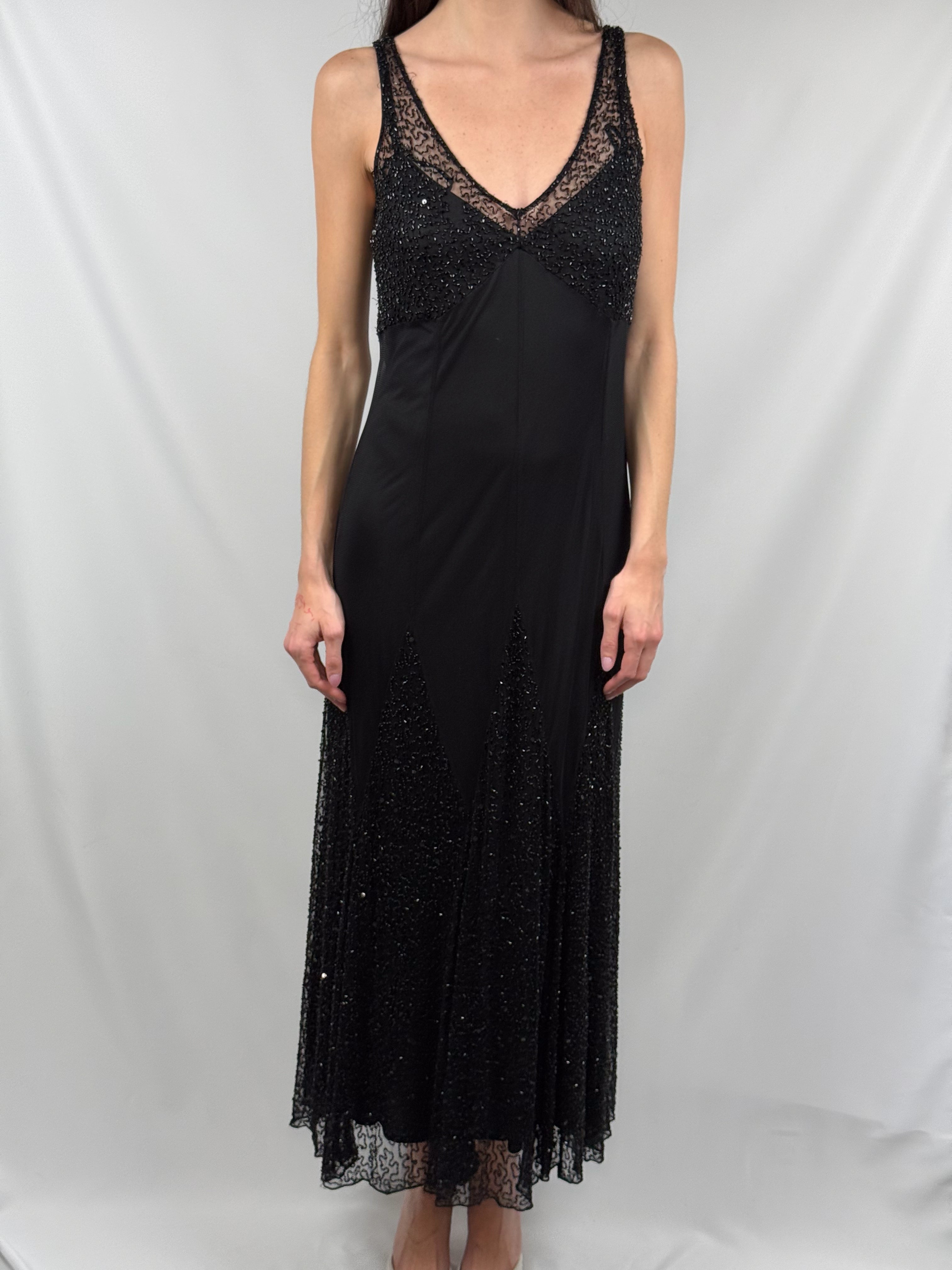 Luisa Spagnoli 2000s Black Beaded Sequin Lace Gown - M/L