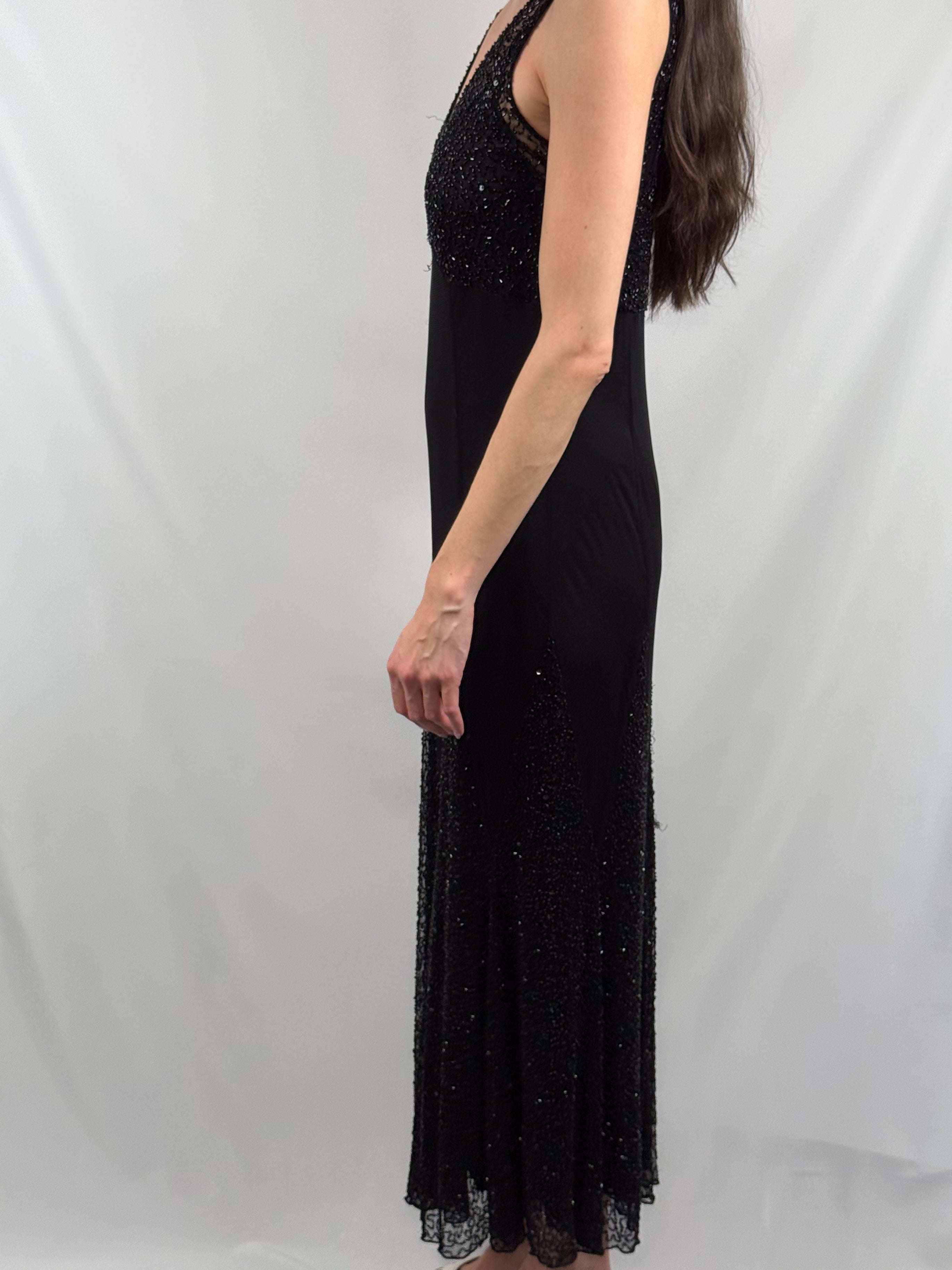 Luisa Spagnoli 2000s Black Beaded Sequin Lace Gown - M/L