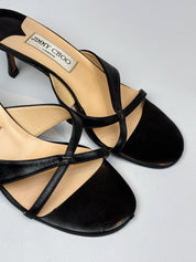 Jimmy Choo 2000s Black Leather Strappy Kitten Heel Mules - EU 37.5